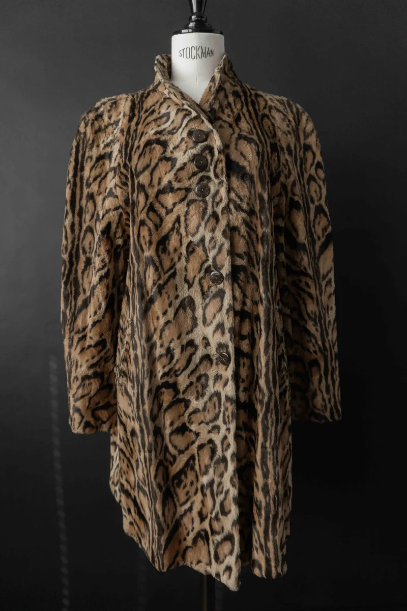 Vintage Faux Fur Mantel Leopard – Statement Coat 80s/90s, S–M