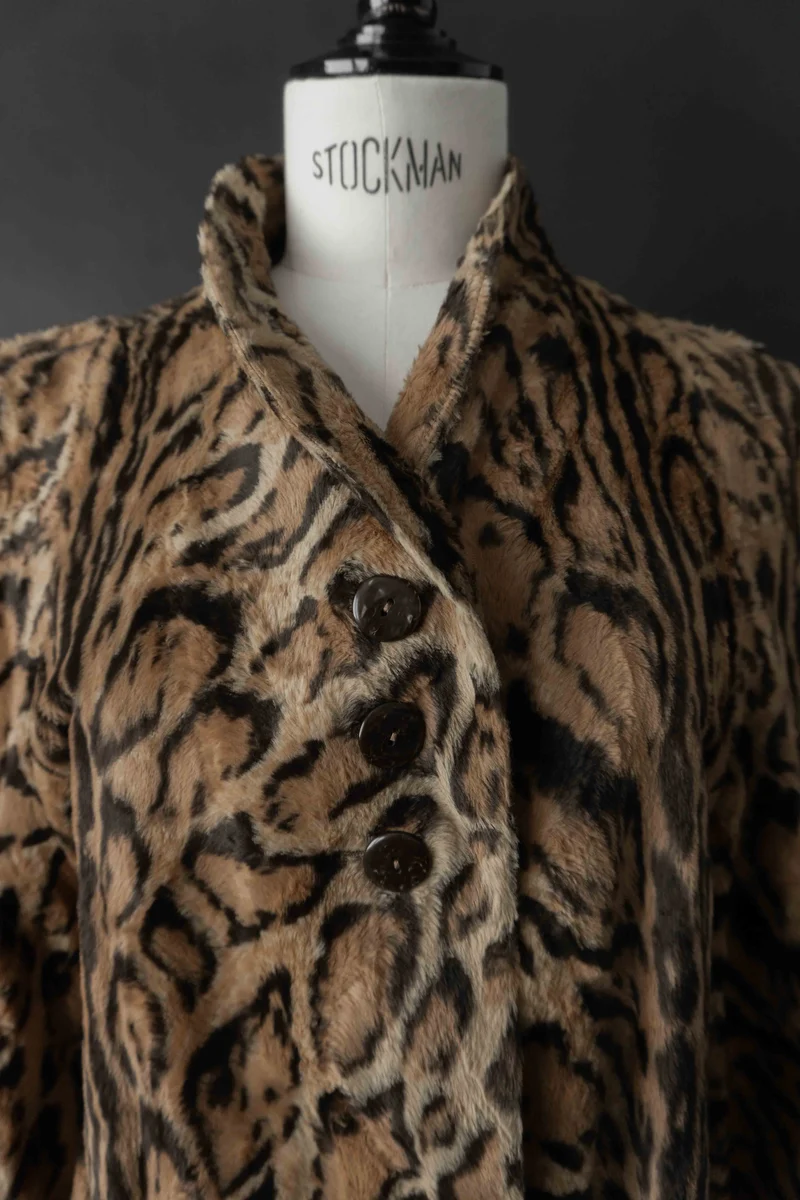 Vintage Faux Fur Mantel Leopard – Statement Coat 80s/90s, S–M