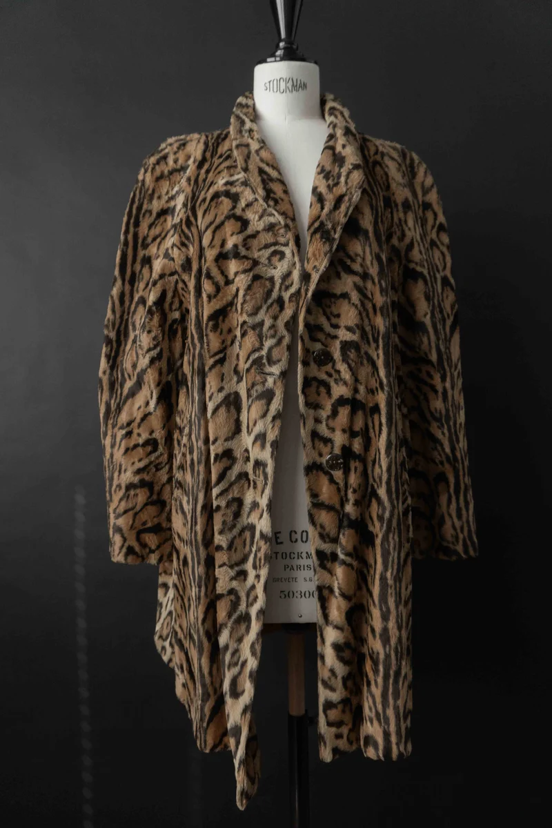 Vintage Faux Fur Mantel Leopard – Statement Coat 80s/90s, S–M