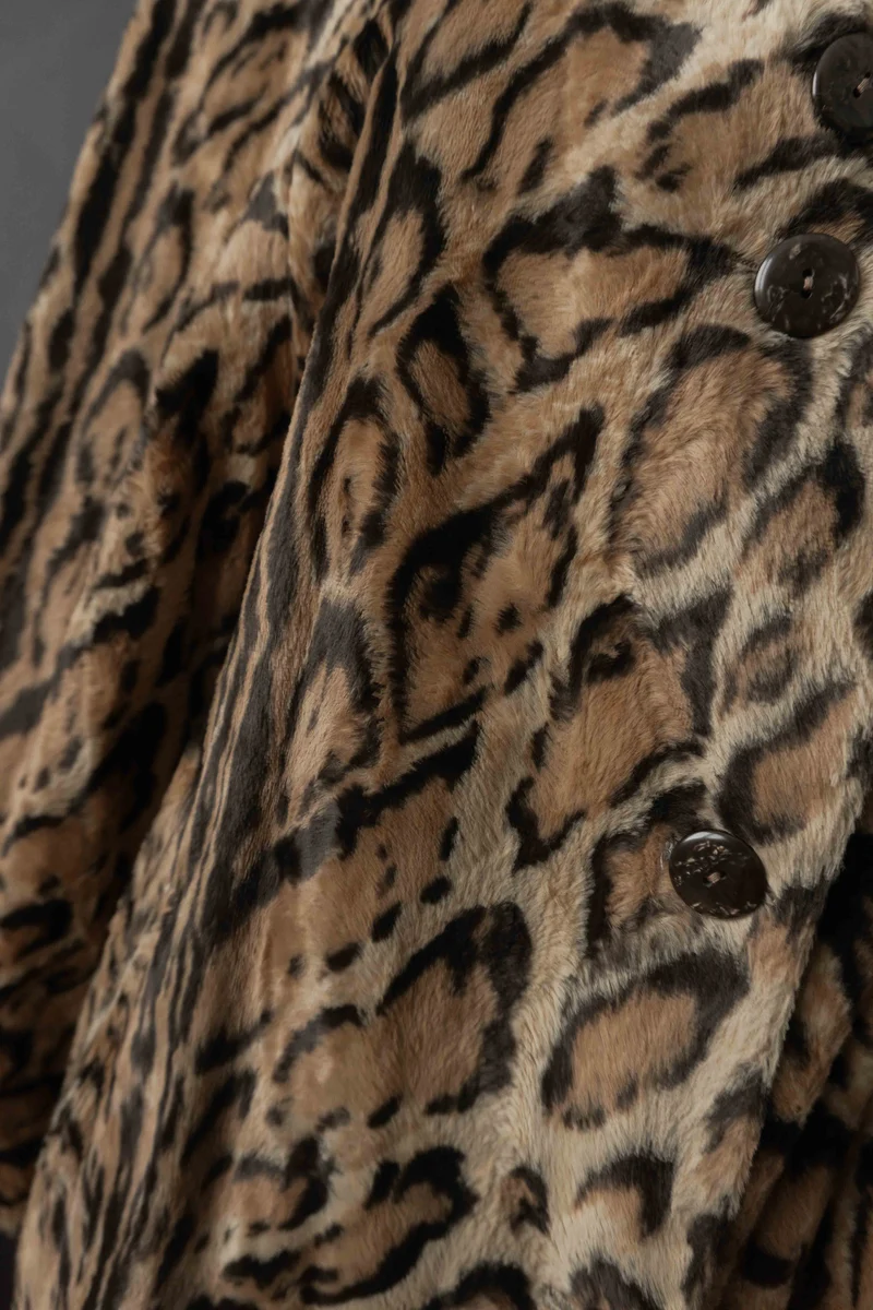 Vintage Faux Fur Mantel Leopard – Statement Coat 80s/90s, S–M