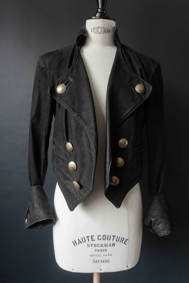 Vintage Pyrate Style Lederjacke Schwarz, S–M