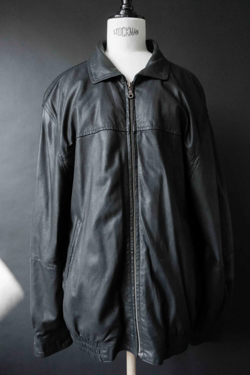 Vintage Lederjacke Schwarz Oversize – Soft Leather Blouson 90s, M–XL