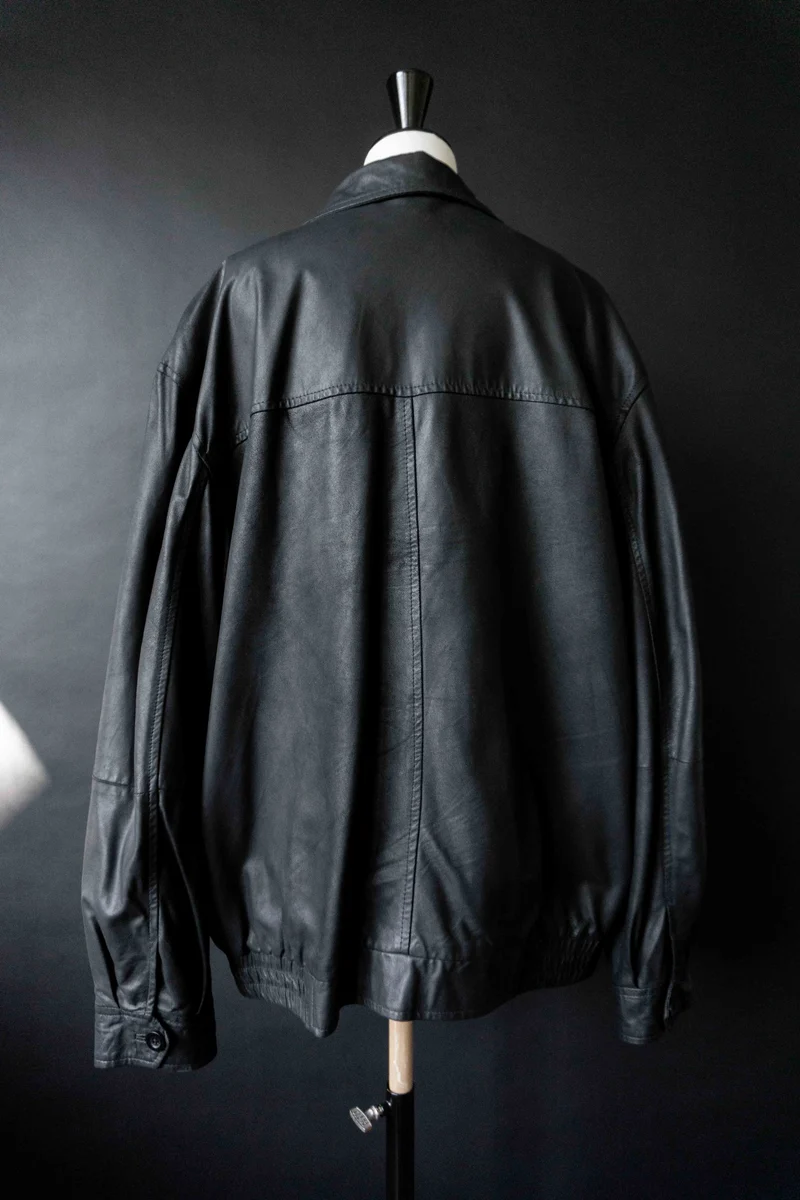 Vintage Lederjacke Schwarz Oversize – Soft Leather Blouson 90s, M–XL