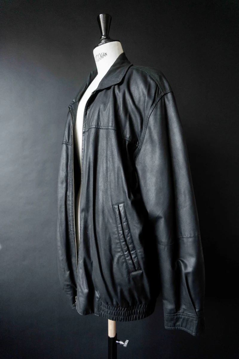 Vintage Lederjacke Schwarz Oversize – Soft Leather Blouson 90s, M–XL