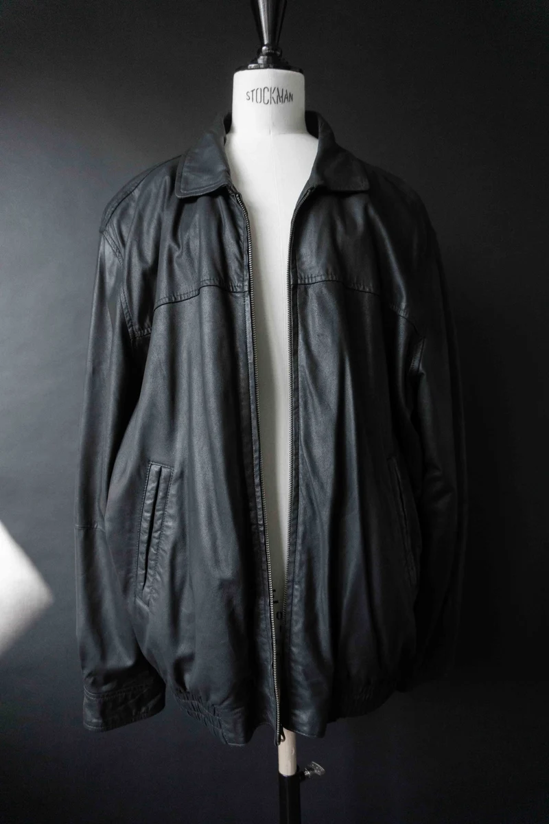 Vintage Lederjacke Schwarz Oversize – Soft Leather Blouson 90s, M–XL