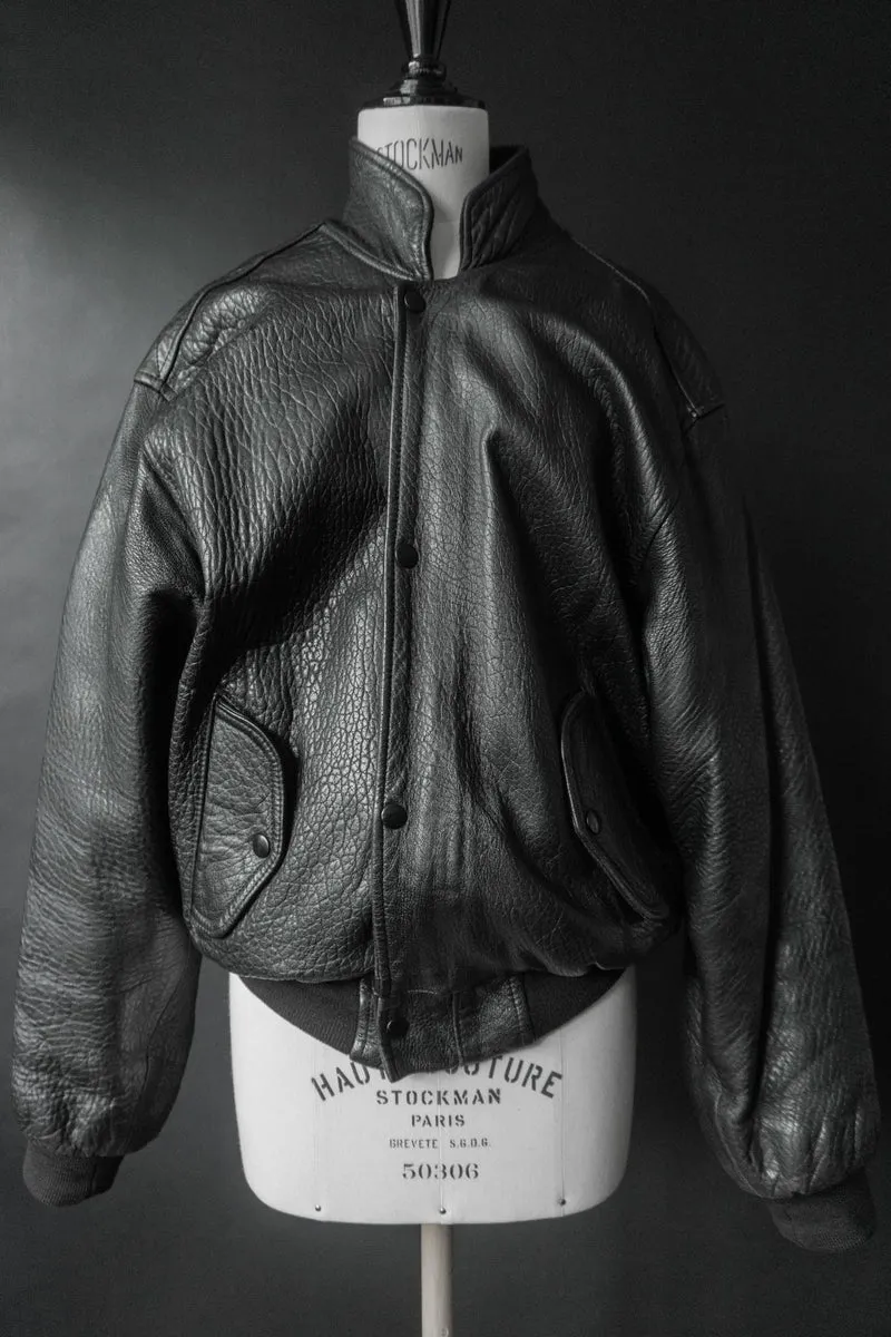 Vintage 80s Bomber Lederjacke, grained Leder, M–L