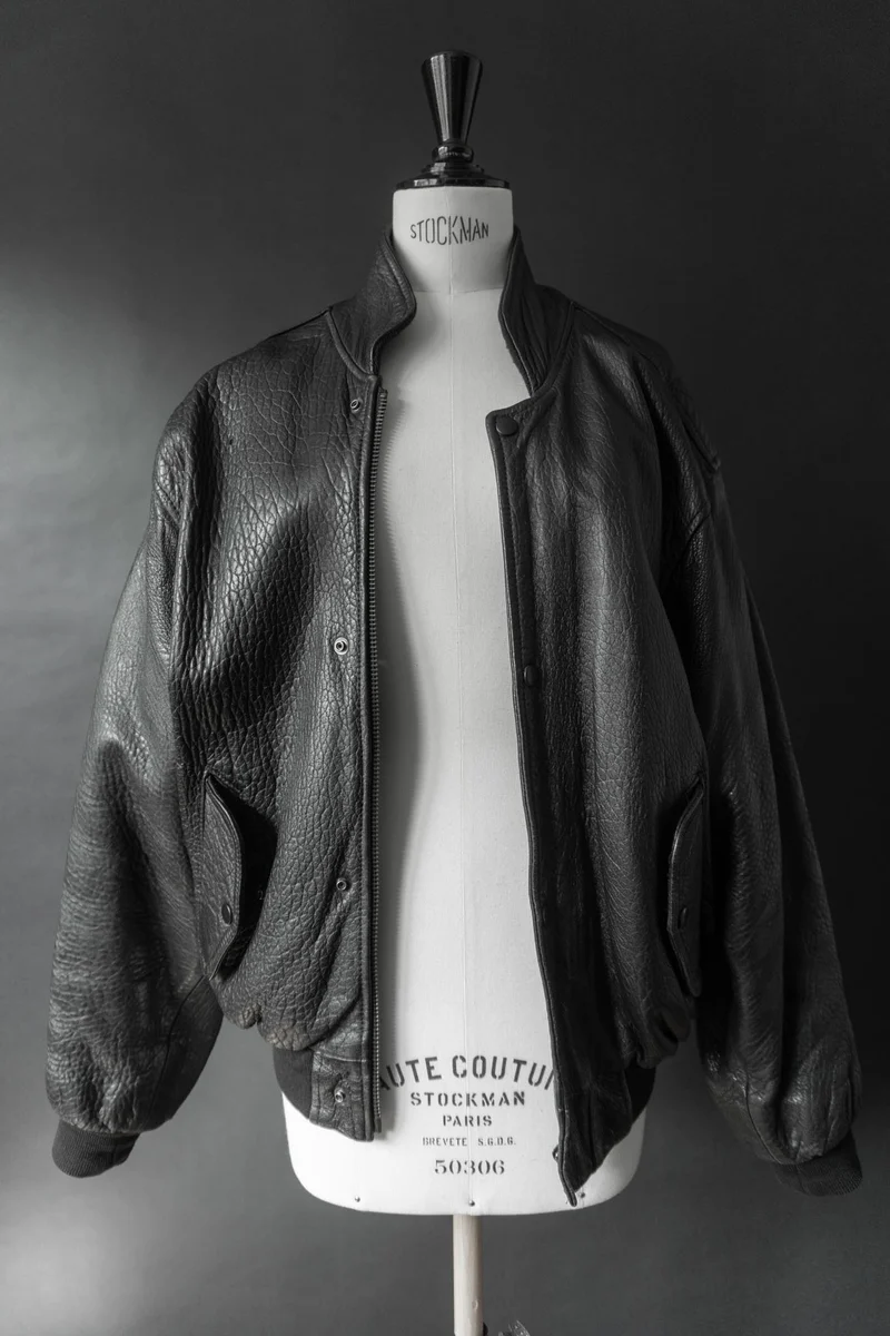 Vintage 80s Bomber Lederjacke, grained Leder, M–L