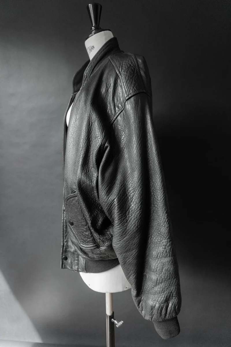 Vintage 80s Bomber Lederjacke, grained Leder, M–L