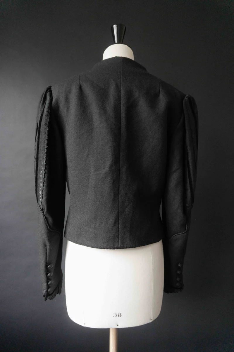 Vintage Dark Folklore Blazer, Wolle mit Puffärmeln, S–M