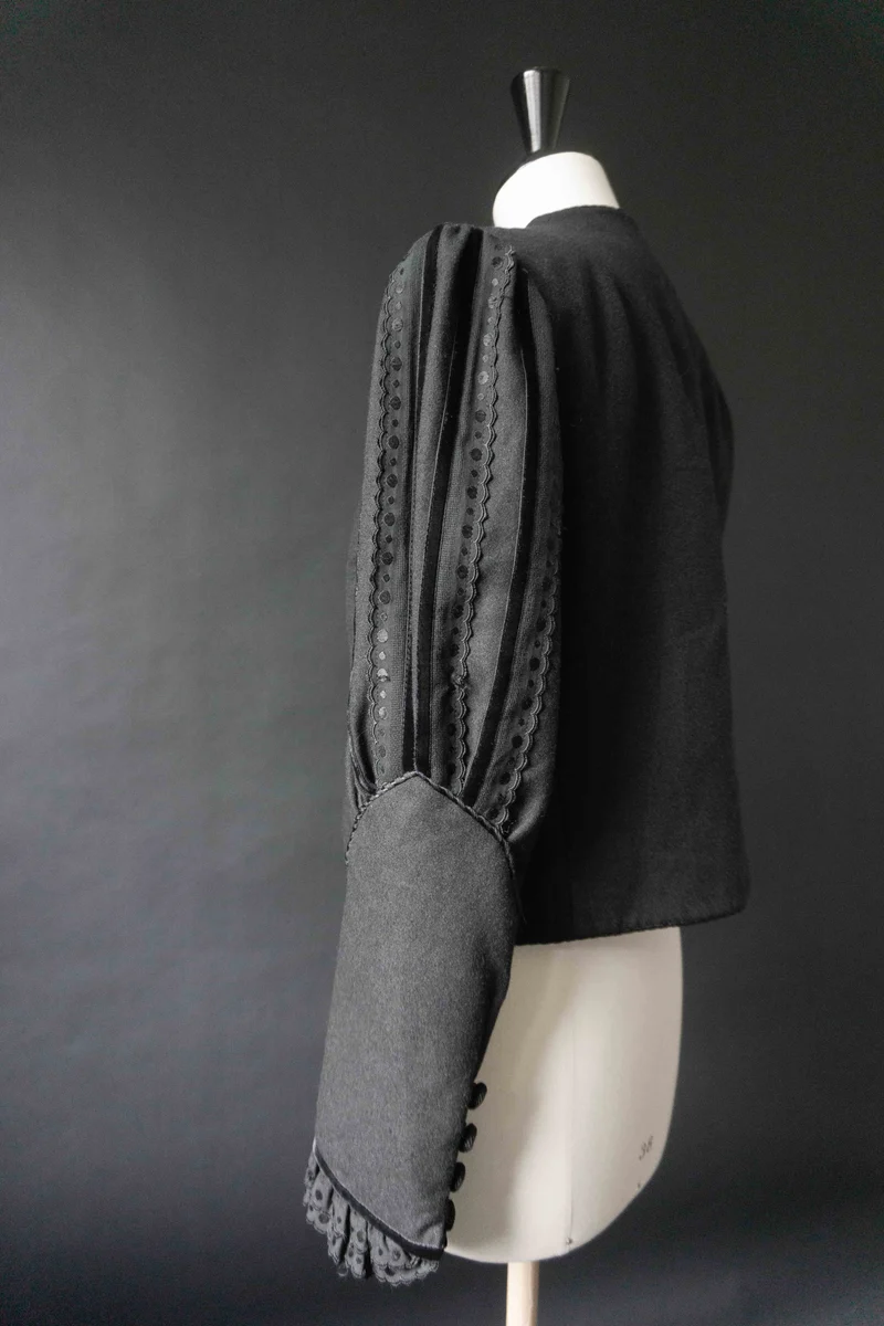 Vintage Dark Folklore Blazer, Wolle mit Puffärmeln, S–M