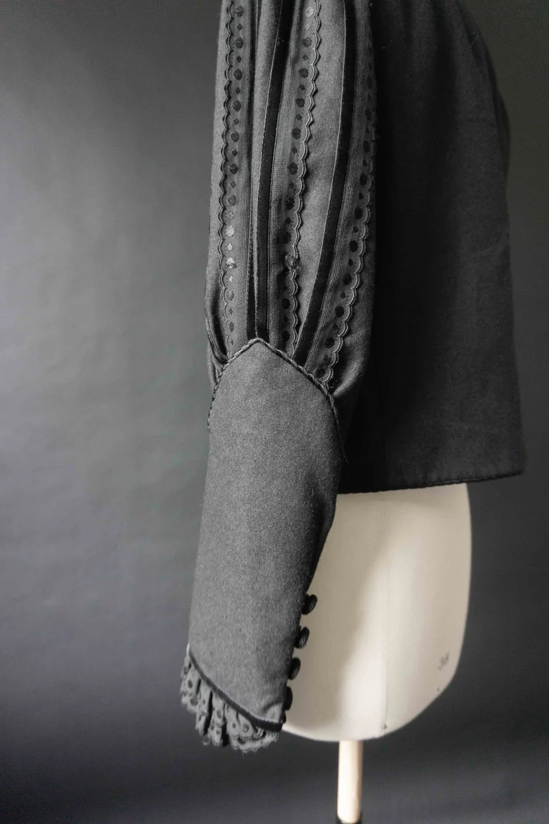 Vintage Dark Folklore Blazer, Wolle mit Puffärmeln, S–M