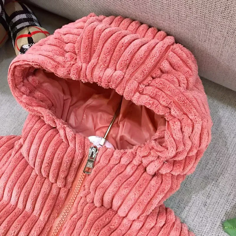 Coral Fluffy Kids Coat