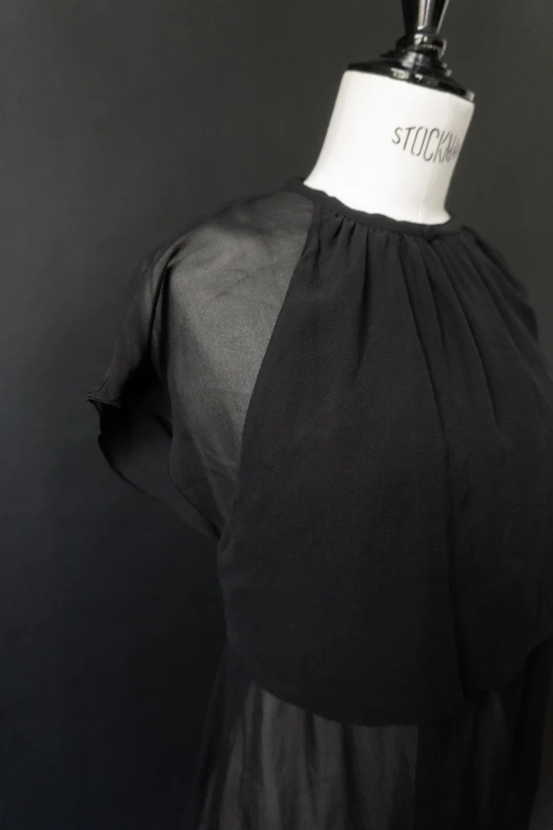 Vintage Karl Lagerfeld Seidenbluse in Schwarz mit transparentem Layer, S–M