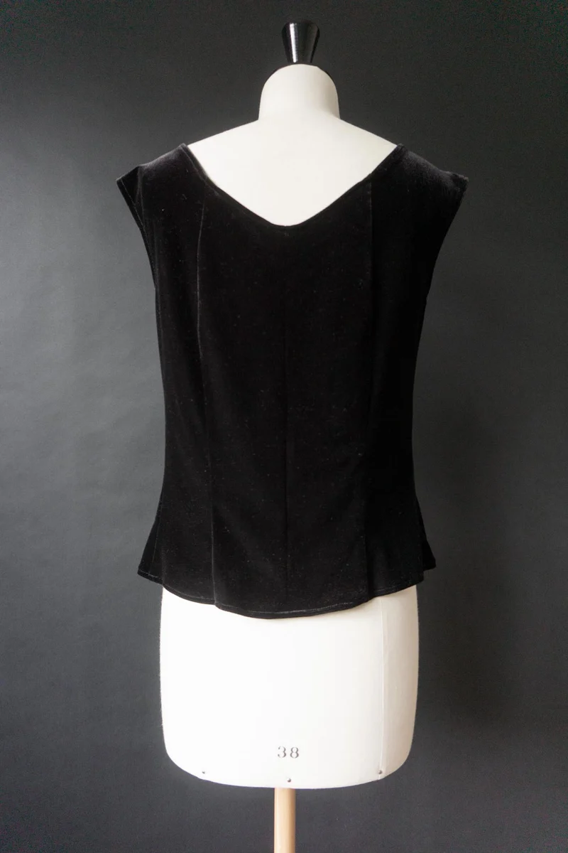 Vintage Samt-Top mit Perlendetails, Schwarz, S–M