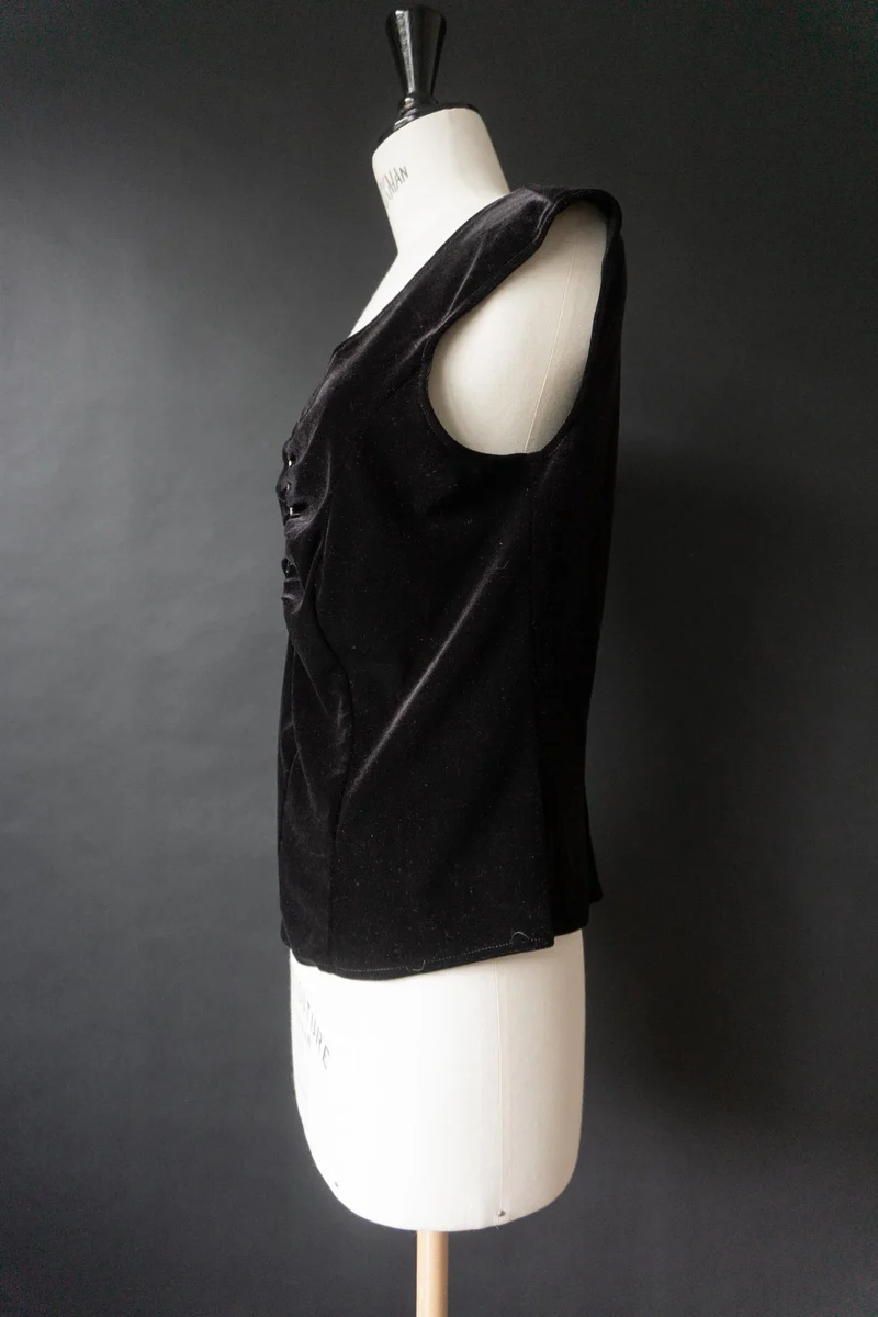 Vintage Samt-Top mit Perlendetails, Schwarz, S–M