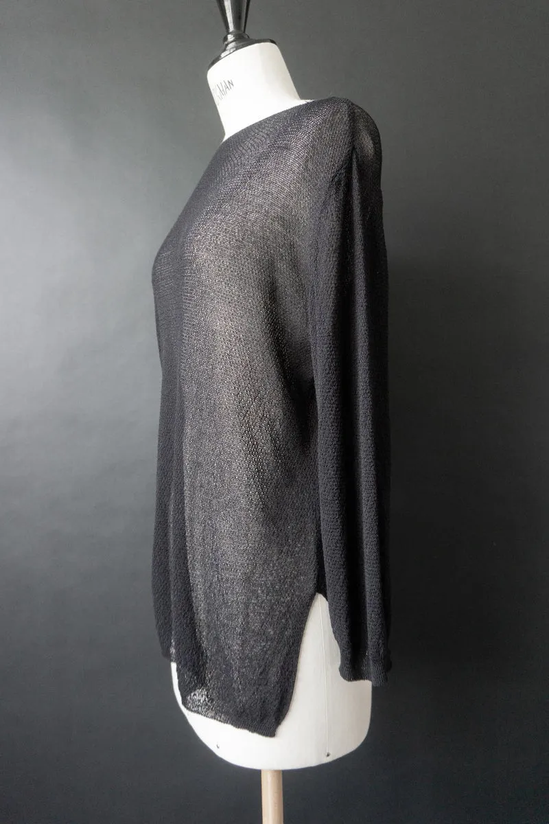 Schwarzer Lightweight Strickpullover, Sommer Knit, S–M