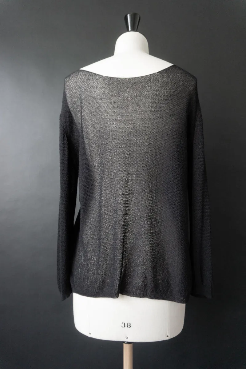 Schwarzer Lightweight Strickpullover, Sommer Knit, S–M
