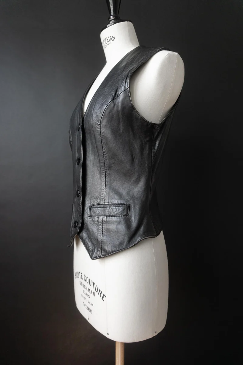 Vintage Lederweste aus Echtleder, Festival Piece, S–M