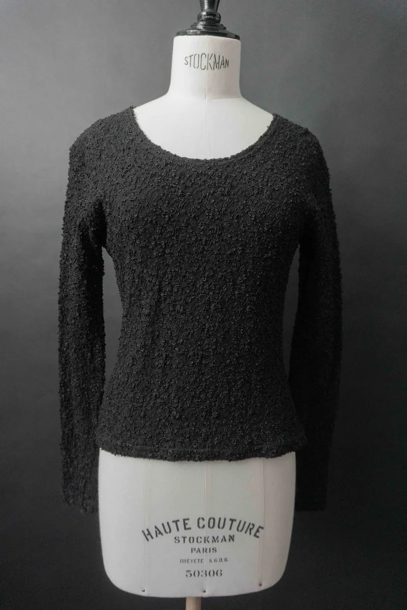 Vintage Longsleeve schwarz – strukturiertes Stretch Top, S–M