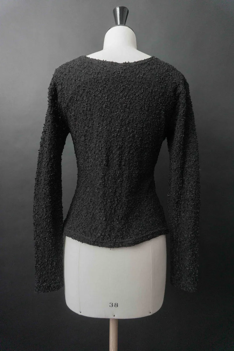 Vintage Longsleeve schwarz – strukturiertes Stretch Top, S–M