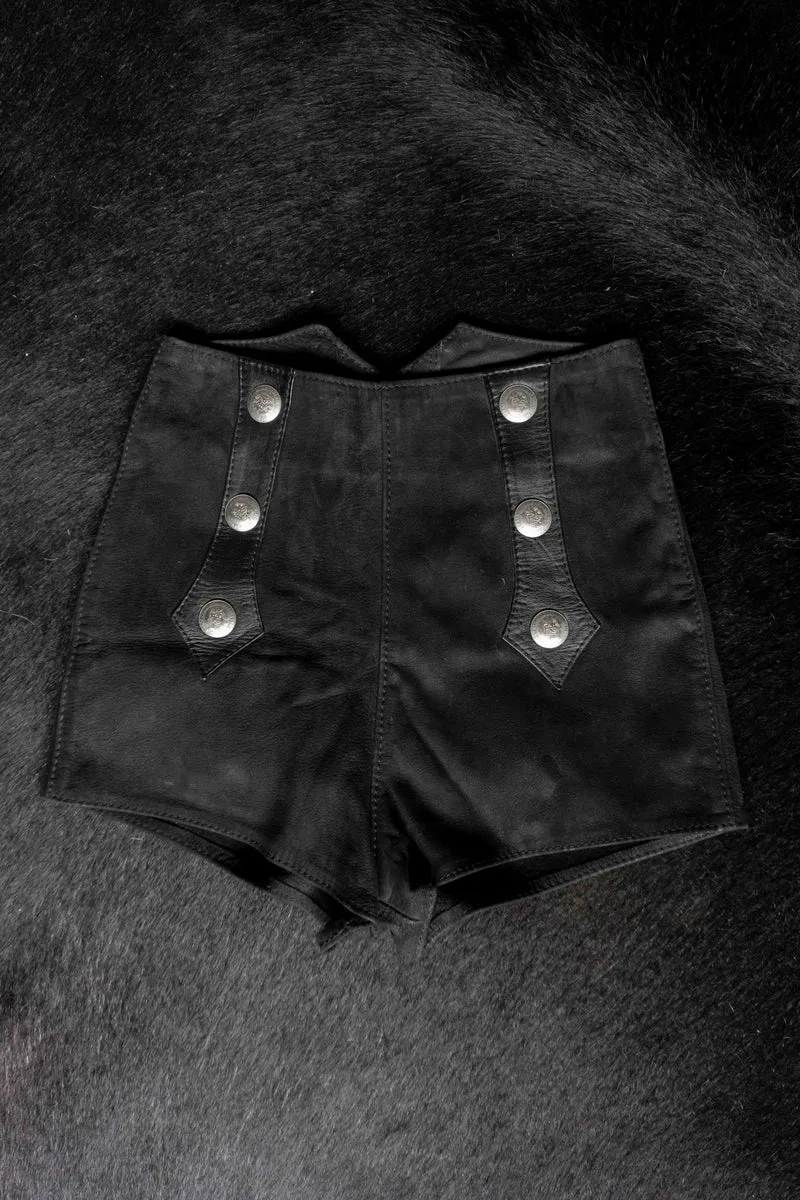 Vintage Pyrate Style Leder Shorts, Riri Zipper, XXS–XS