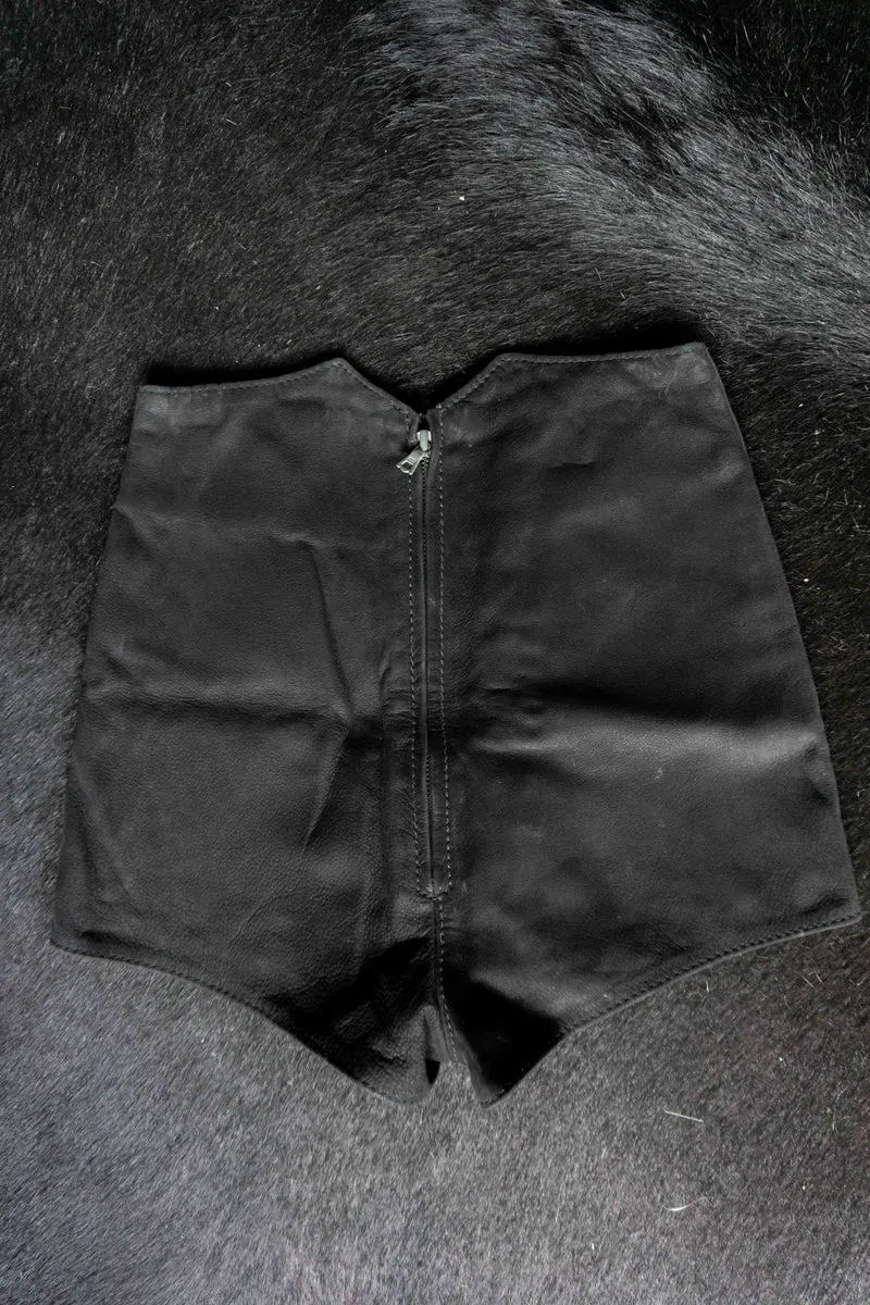Vintage Pyrate Style Leder Shorts, Riri Zipper, XXS–XS