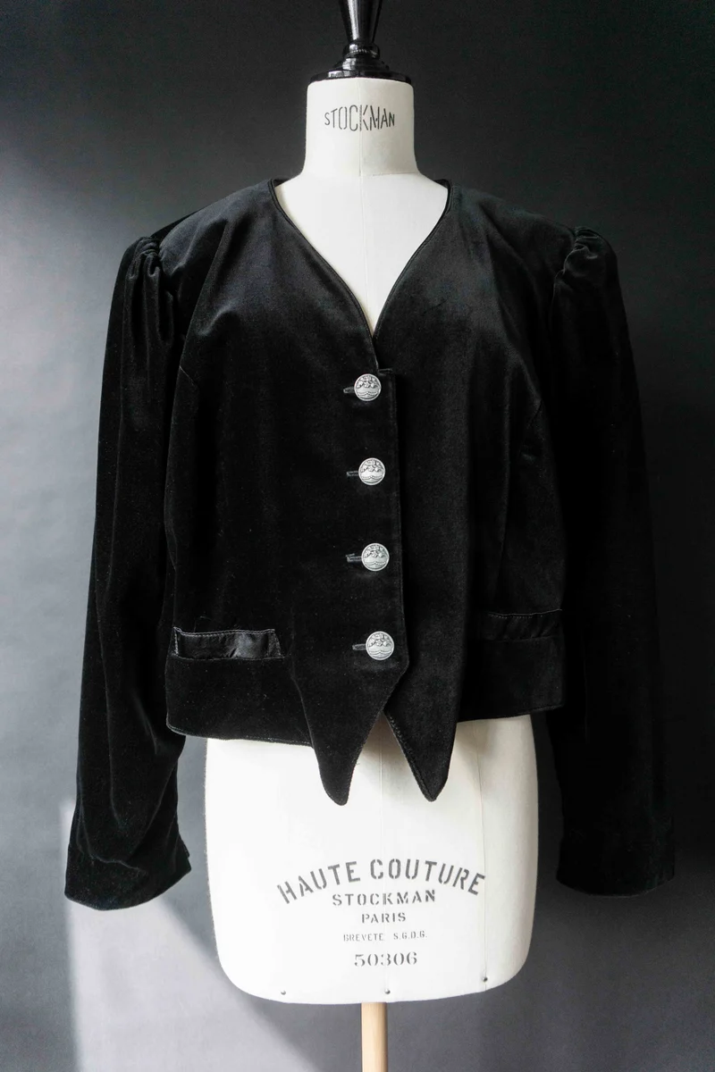Vintage Samtblazer, witchy Puffärmel, M–L