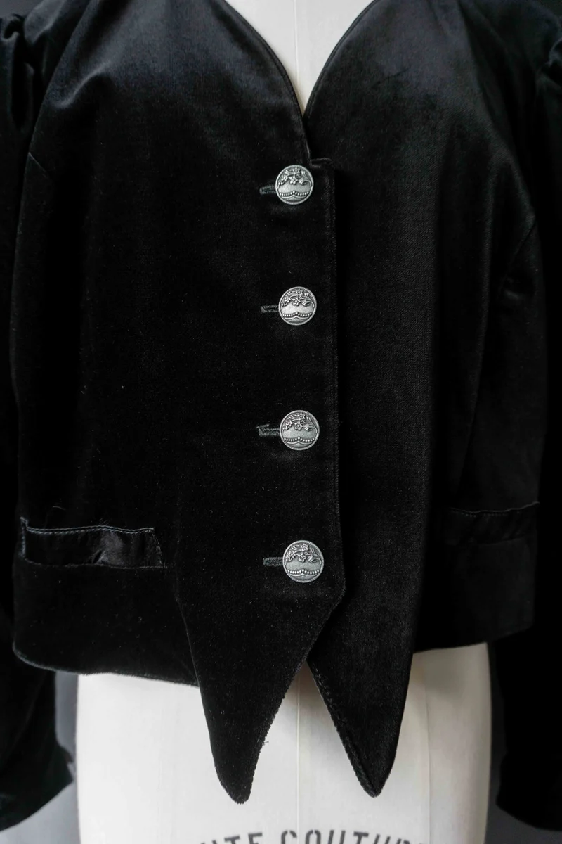Vintage Samtblazer, witchy Puffärmel, M–L