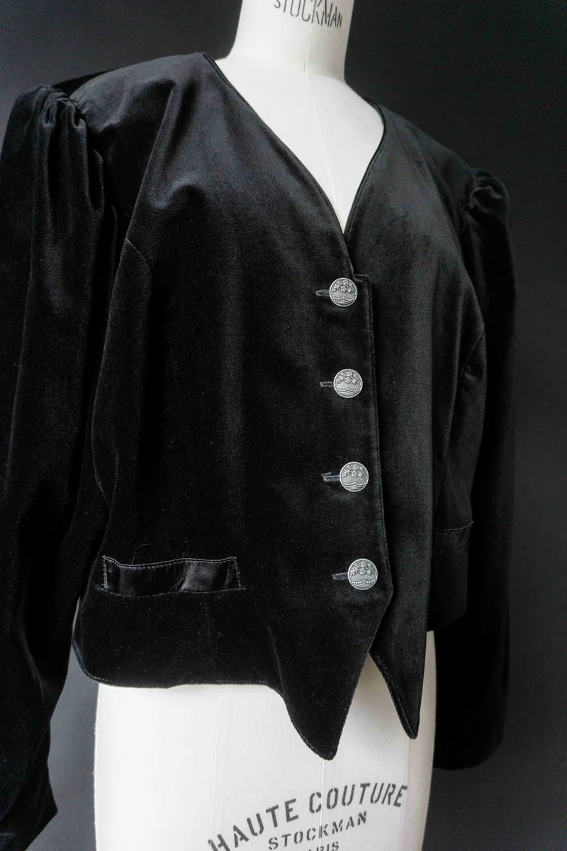Vintage Samtblazer, witchy Puffärmel, M–L