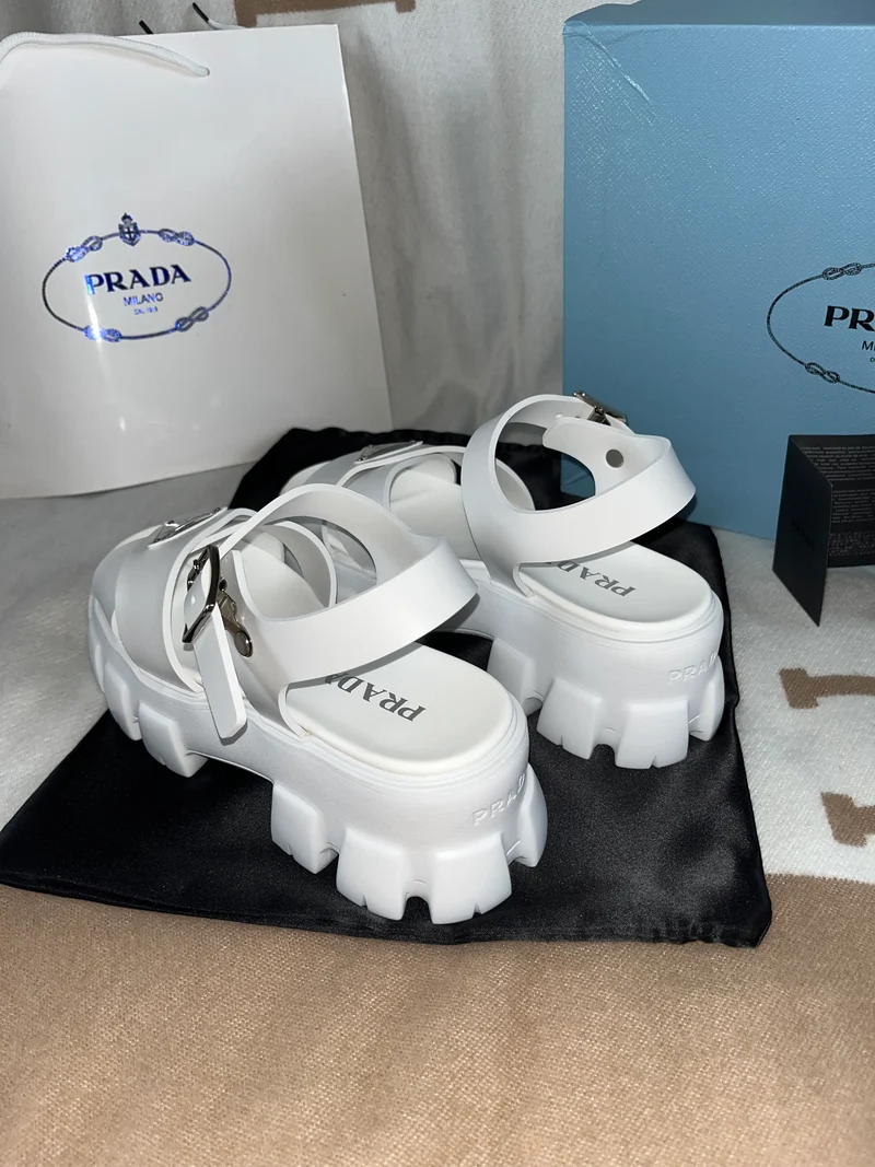 White Chunky P Sandals