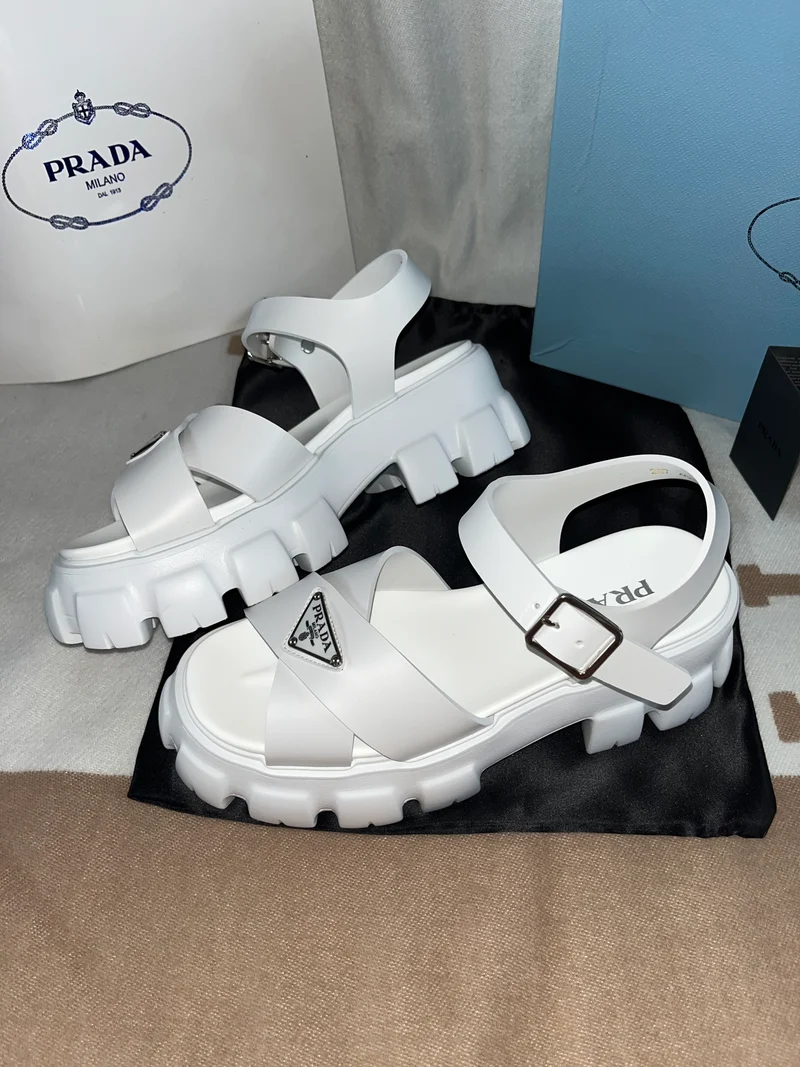 White Chunky P Sandals