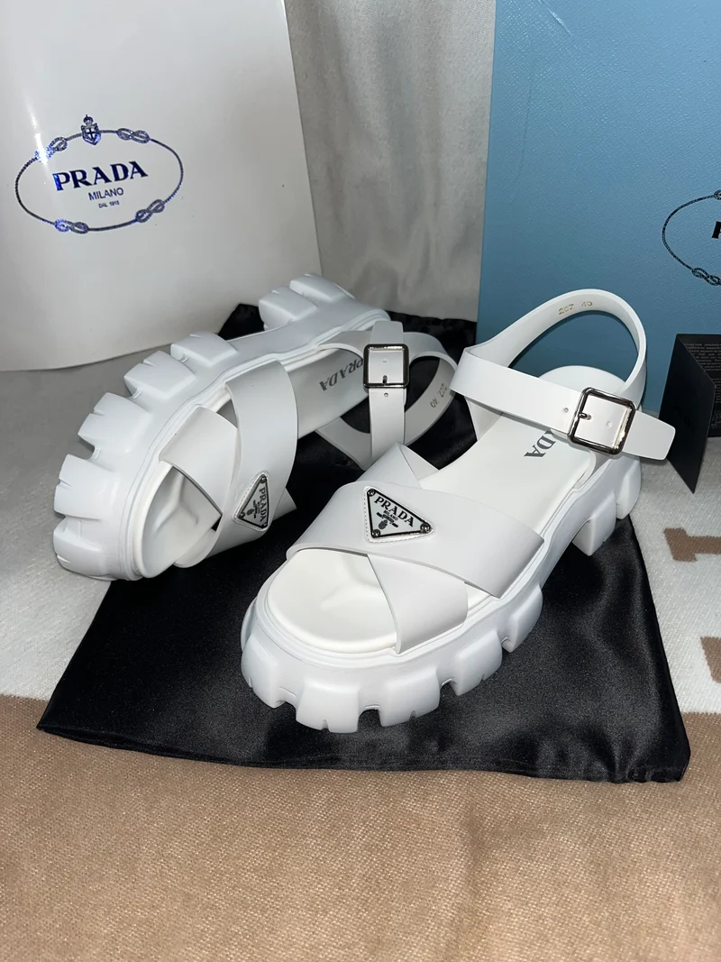 White Chunky P Sandals