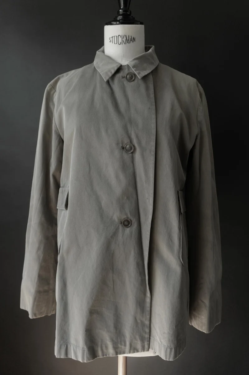 Vintage Jil Sander Minimal Cotton Jacket – 90s Designer Coat in Sage Grey, S–M