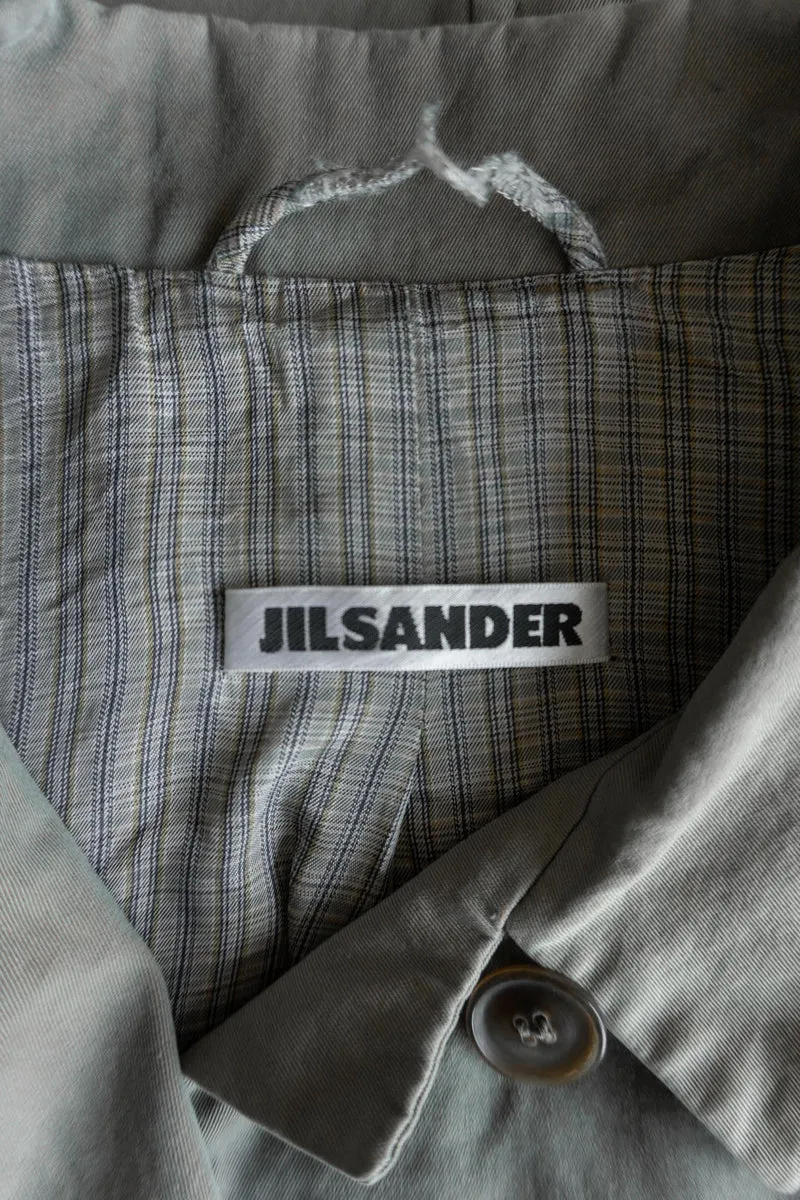 Vintage Jil Sander Minimal Cotton Jacket – 90s Designer Coat in Sage Grey, S–M