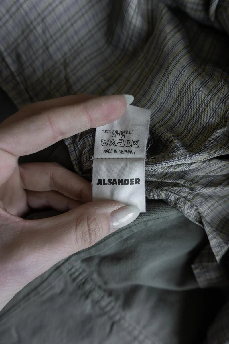Vintage Jil Sander Minimal Cotton Jacket – 90s Designer Coat in Sage Grey, S–M