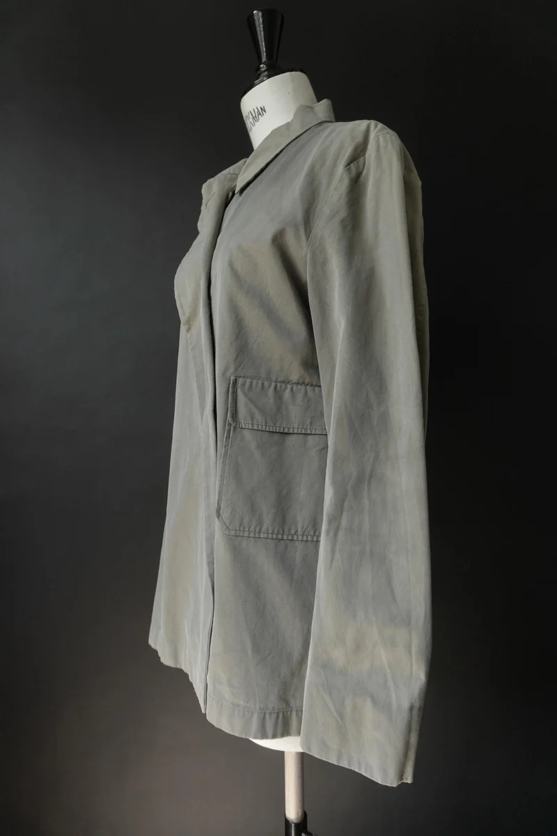 Vintage Jil Sander Minimal Cotton Jacket – 90s Designer Coat in Sage Grey, S–M