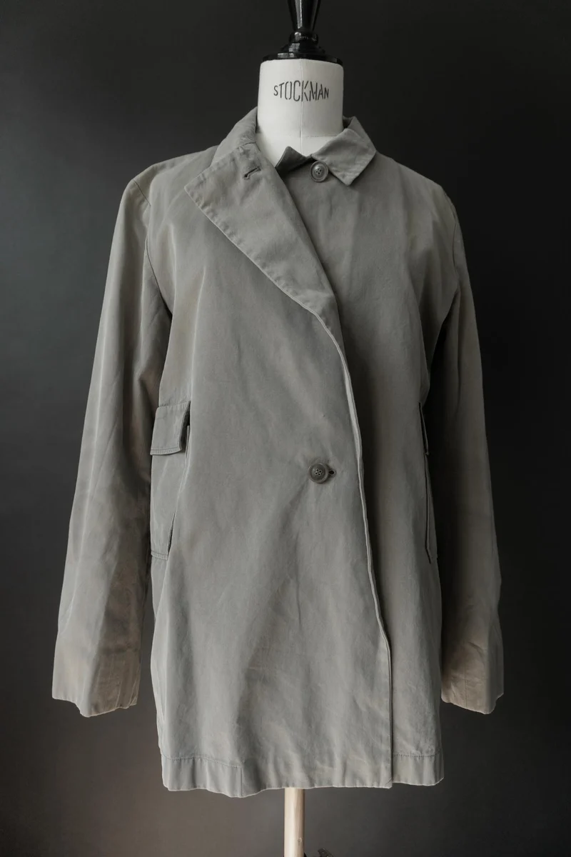 Vintage Jil Sander Minimal Cotton Jacket – 90s Designer Coat in Sage Grey, S–M