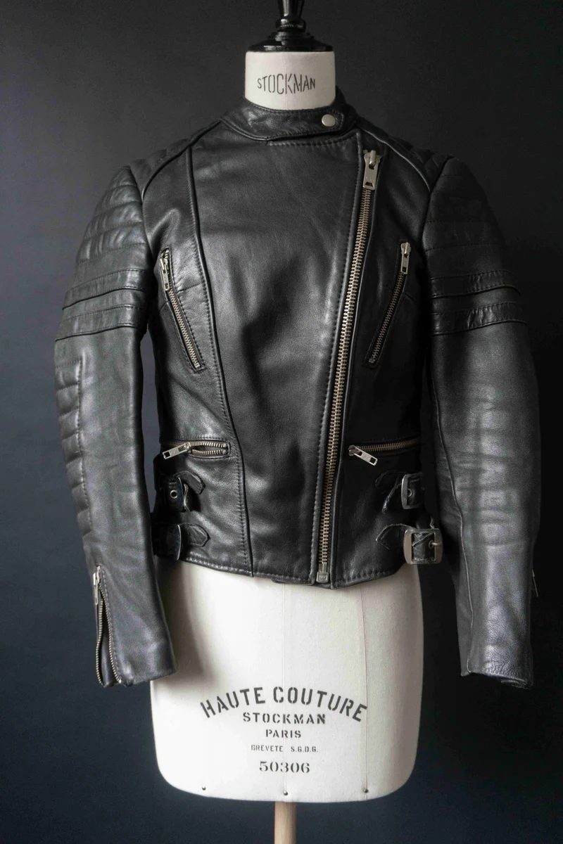 Schwarze Leder Bikerjacke Vintage 80er – strukturierte Slim Fit Leather Jacket Damen