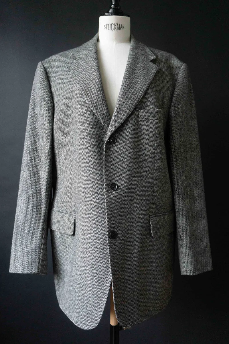 Burberry London Vintage Blazer – grauer Herringbone Wollblazer im Heritage Stil, M–XL