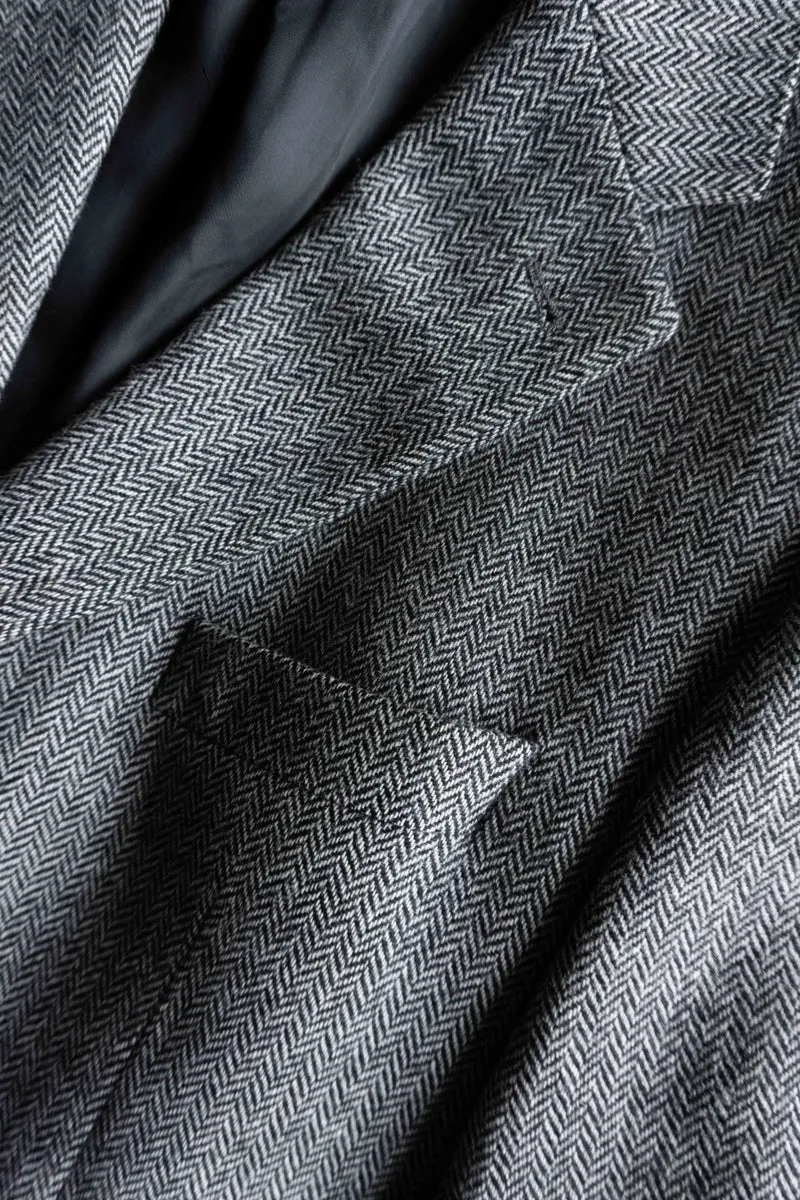 Burberry London Vintage Blazer – grauer Herringbone Wollblazer im Heritage Stil, M–XL