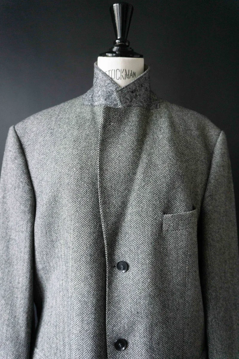 Burberry London Vintage Blazer – grauer Herringbone Wollblazer im Heritage Stil, M–XL