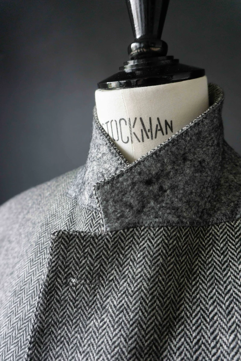 Burberry London Vintage Blazer – grauer Herringbone Wollblazer im Heritage Stil, M–XL