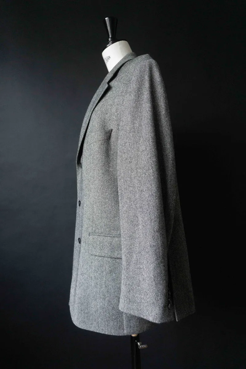 Burberry London Vintage Blazer – grauer Herringbone Wollblazer im Heritage Stil, M–XL