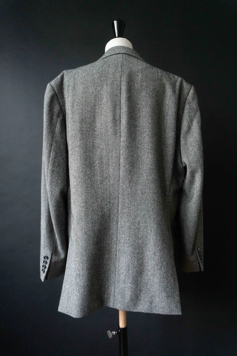 Burberry London Vintage Blazer – grauer Herringbone Wollblazer im Heritage Stil, M–XL