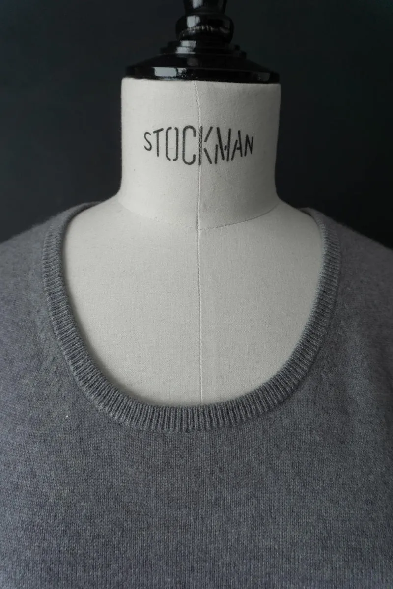 Vintage 90s Kaschmir Pullover, Stahlgrau, M-L