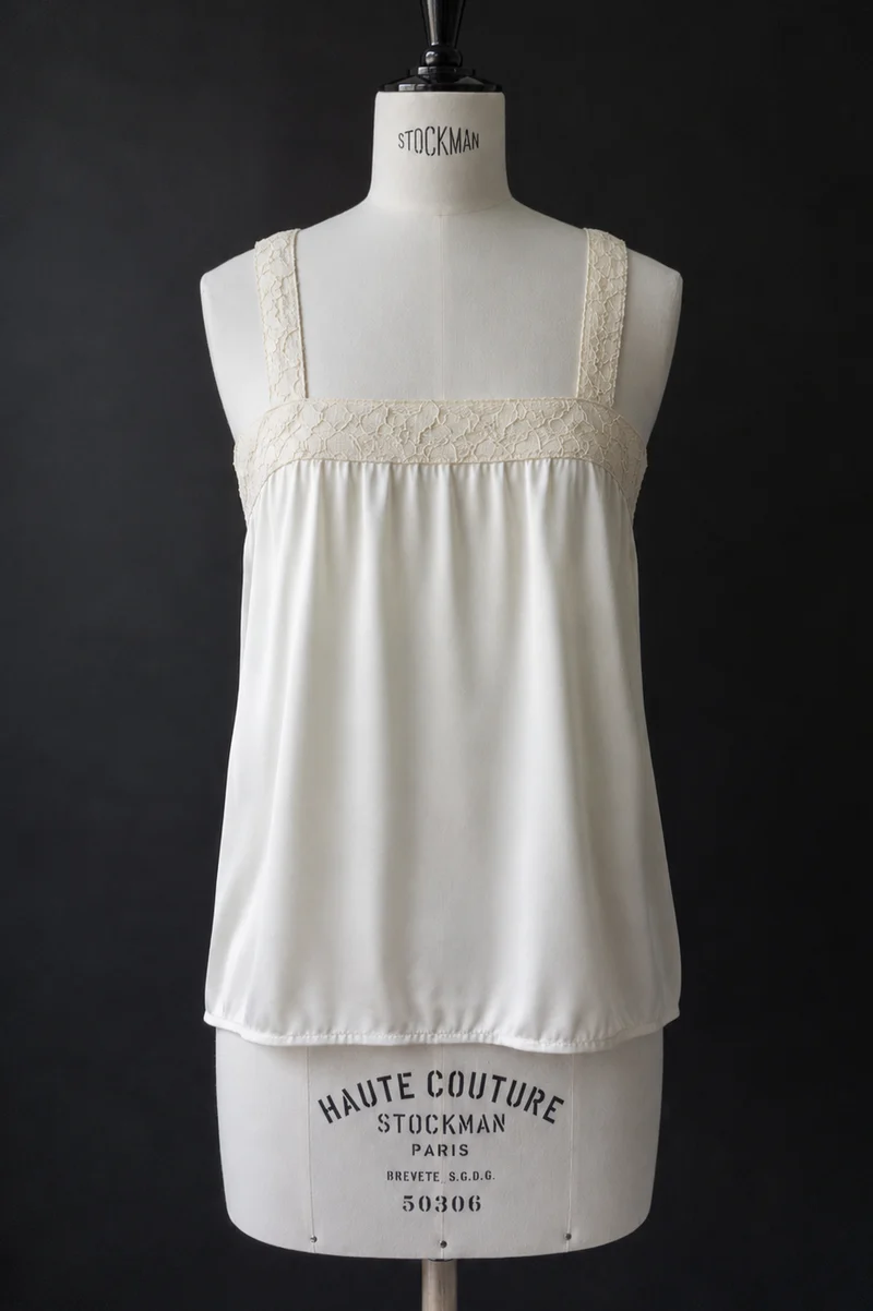 Vintage Lingerie Top, Spitze, Creme, S–M