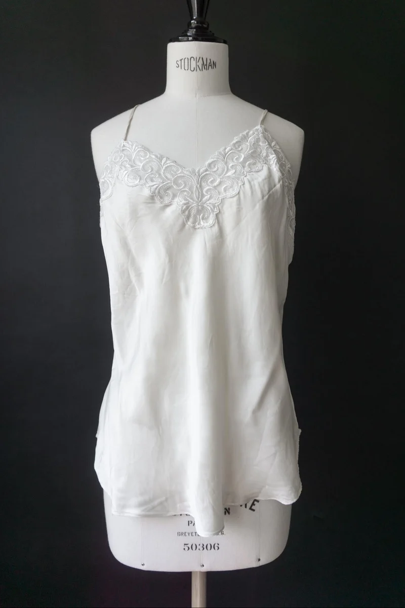 Vintage Lingerie Top, Seide und Spitze, Creme, M–L