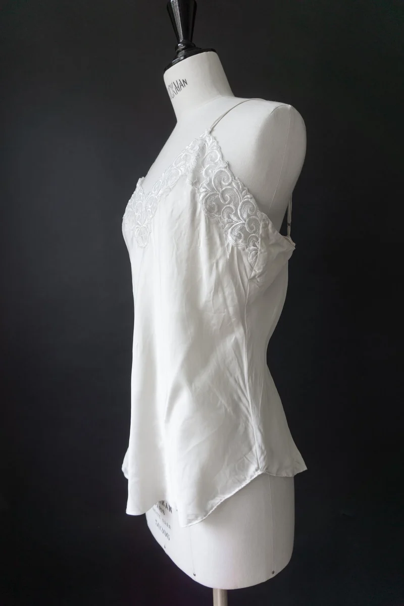 Vintage Lingerie Top, Seide und Spitze, Creme, M–L