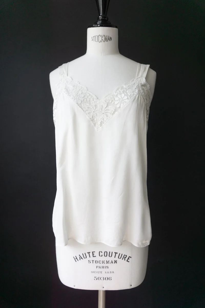 Vintage Lingerie Top, Seide, Creme, S–M