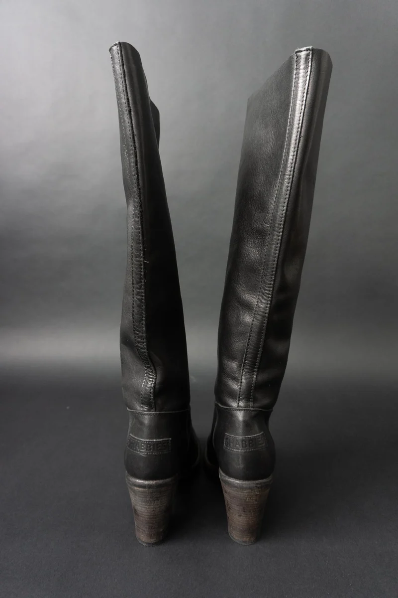 Shabbies Amsterdam Vintage Lederstiefel aus Echtleder – schwarzer Slouch Boot, 41